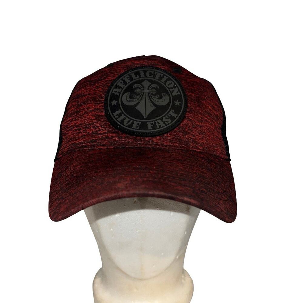 Affliction Brand Heather Red Snapback Trucker Hat PVC Live Fast Patch